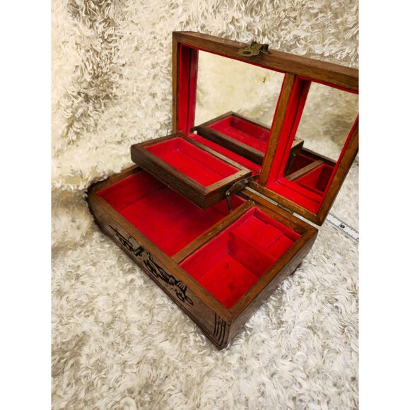 Vintage Asian Hand Carved Wooden Jewelry Box - Picture 12 of 14